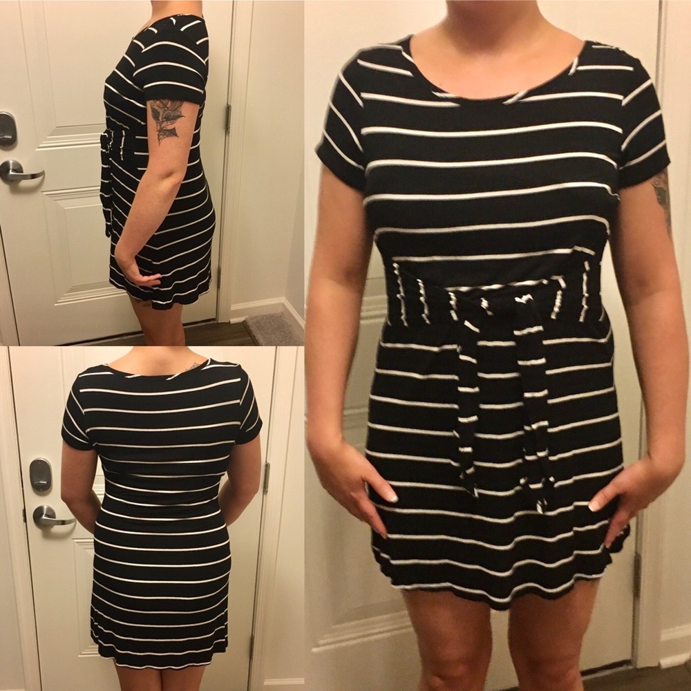 Charming Charlie | Black & White Striped Tie Dress